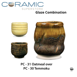 Oatmeal PC-31 over Temmoku PC-30 Pottery Cone 5 Glaze Combination